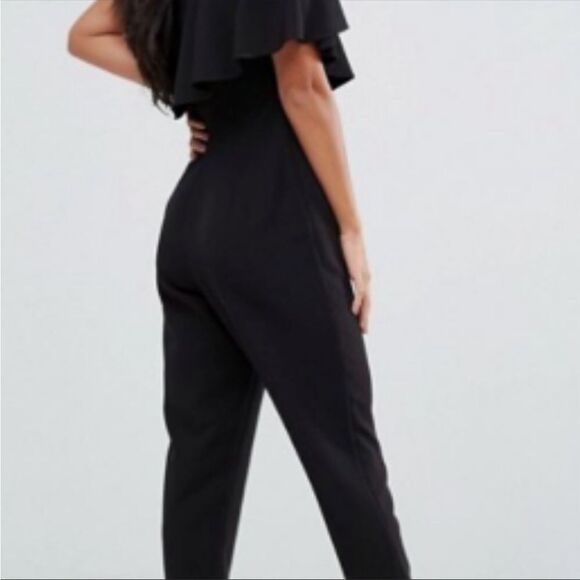ASOS | Black Asymmetrical One Ruffle Shoulder Skinny Jumpsuit Women’s Size 2 - Picture 2 of 9